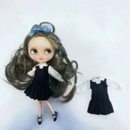Clothes 1/6 Blythe Doll Black Dress Pleated Skirt White Blouse Toys Girl Gifts