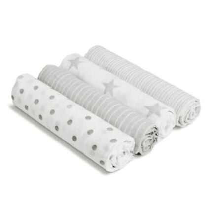 Essentials, Cotton Muslin Swaddle Blanket, Dusty, Unisex, Infants, 4-Pack