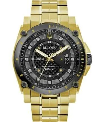 Bulova Men's Precisionist Diamond Accents Quartz Gold Tone 46MM Watch 98D156