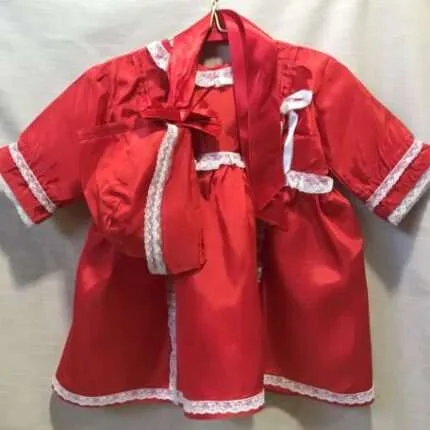 Doll-Bear Vintage Red Satin Dress & Bonnet Doll Clothing- Accessories Bear Items