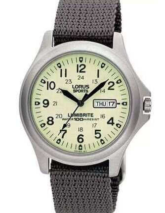 Lorus Mens Lumibrite Military Style Watch Stainless Steel Case RXF41AX7