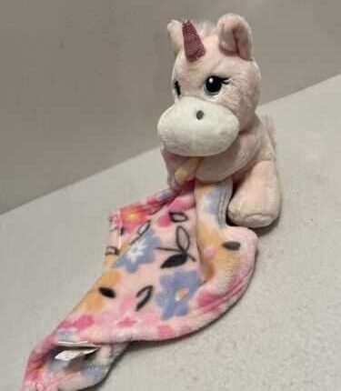 Little Beginnings Pink Unicorn Flowers Plush Lovey Security Blanket 12"