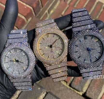 Full Iced Flooded Band Luxury Bling Simulated Diamond Bracelet Rich Boy Watch