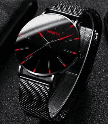 Black Zinc Alloy Strap Casual Round Dial Fashion Quartz Watch For Daily Life