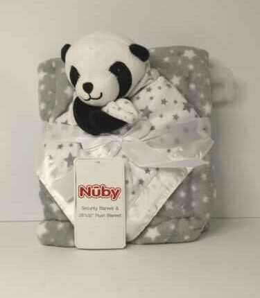 Nuby Infant/ Toddler Gray W/ White Stars Blanket Panda Security Blanket