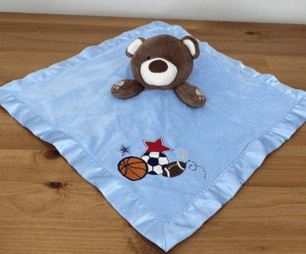 Circo Blue Lovey Brown Bear Sports Baby Plush Toy Satin Security Blanket