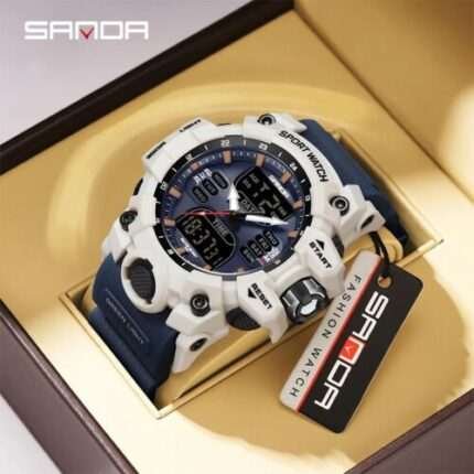 SANDA Dual Display Men's Waterproof Sports Watch Military Style Alarm Stopwatch