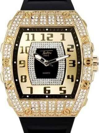 Men Iced Watch Gold Bling Rapper Stylish Simulate Diamond Silicone Band Luxury