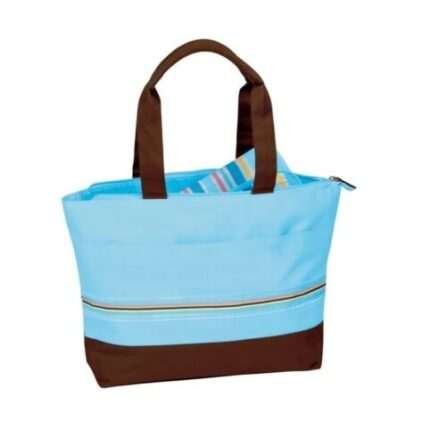 Striped Diaper Tote Bag – Fully Zippered – with Changing Pad – Blue