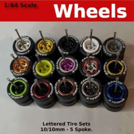 Lettered 10/10mm - 5 spoke Real Riders Sets for 1/64 Scale for Hot Wheels