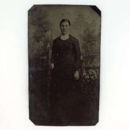Wooden Railing Woman Portrait Tintype c1870 Antique 1/6 Plate Girl Photo B2849