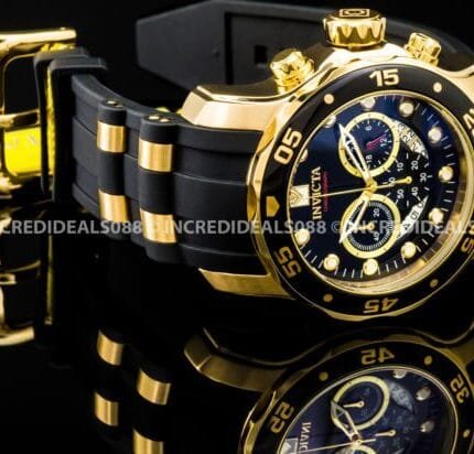 Invicta Mens PRO DIVER SCUBA Chronograph Gold Tone Black Dial Strap Watch 6981