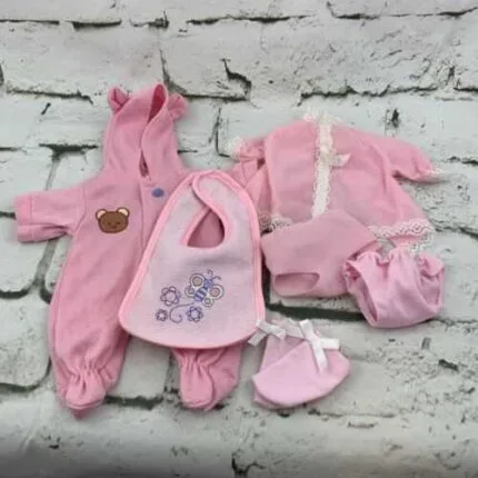 Baby Doll Outfit Lot Pink Teddy Bear Sleeper and accessories