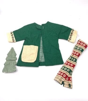 HOLIDAY DRESS Green Outfit Scarf Handkerchief Fits American Doll 18” Doll