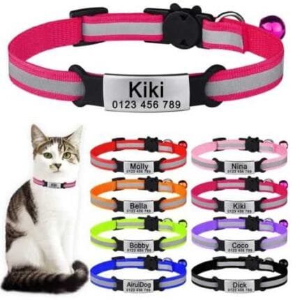 Personalized Cat Collar Engraved Name ID Tag Small Kitten Puppy Collar with Bell