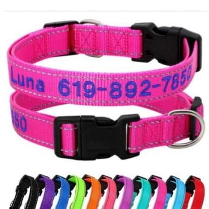 Dog Collar Personalised Reflective Nylon With Name Phone Embroidered Dog Collar