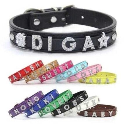 Personalized Dog Cat Collar Diy Name Letter Small Pet Puppy Bling Leather Collar