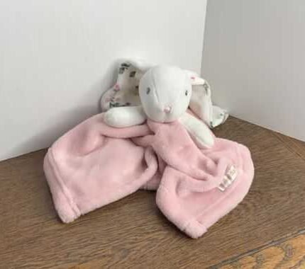 Blankets & Beyond Pink White Floral Bunny Rabbit Baby Security Blanket Lovey