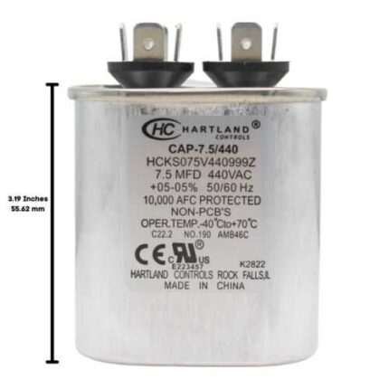 7.5 MFD AC Capacitor, 7.5uF ±5% 370VAC/440 Volt Oval Run Start Capacitor