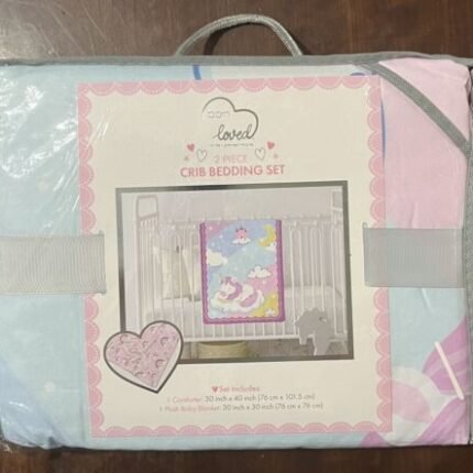 Born Loved 2 Piece Crib Bedding Set Pink NWT 1 Comforter 1 Plush Baby Blanket