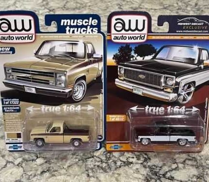 Auto World Chevy Pickup Truck Set 1973 Cheyenne & 1985 Silverado Tan/Brown 1/64