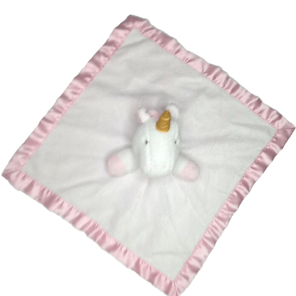 Plush Unicorn Lovey Security Blanket White/Pink Satin Baby Girl by Cloud Island