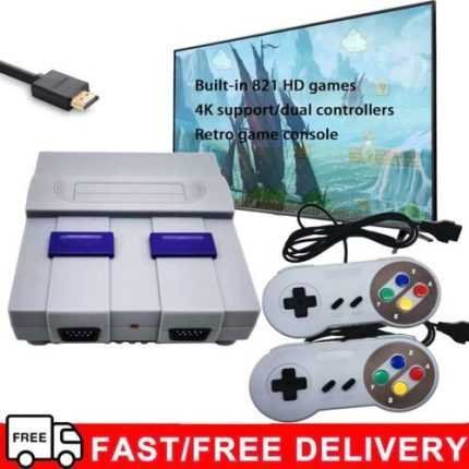 Retro Game Console HDMI, Super Mini System, Built in 821 Plug & Play Games USA