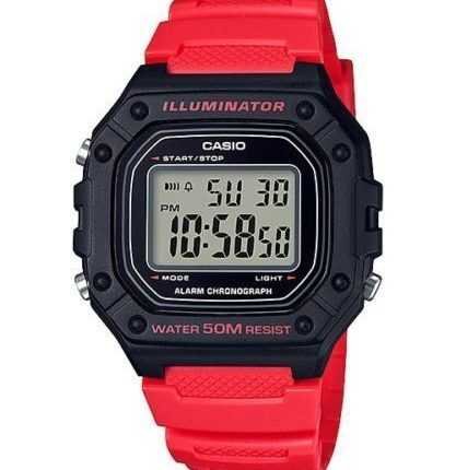 Casio W218H-4BV, Chronograph Watch, Red Resin Band, Alarm, Illuminator