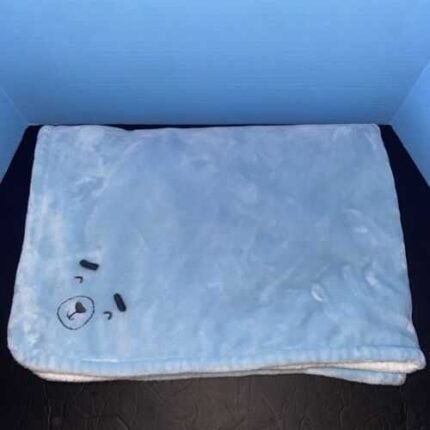 Baby Blanket Blue Bear Face Reversible White Sherpa Soft Plush Security Lovey