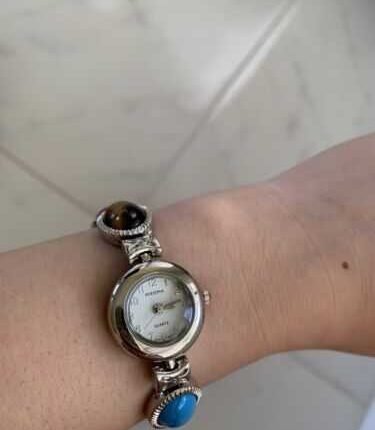 NEW Persona Ladies Metal Link Bracelet Fashion Watch with Stones White Dial