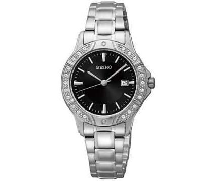 Seiko Womens SUR877 Silver Tone, Stainless Steel Swarovski Crystal Accent Watch