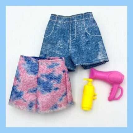 ❤️Fashionistas Barbie Doll Clothes - Denim Blue & Pink Shorts Accessories Lot❤️