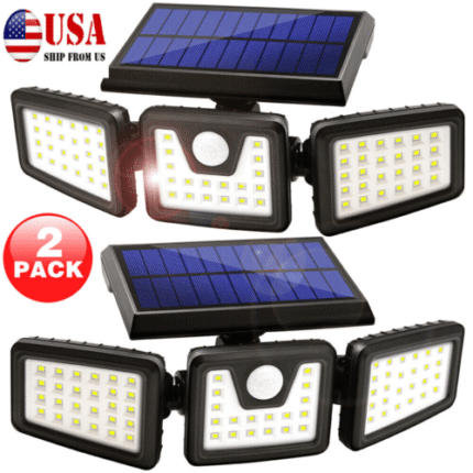2Pack 118 LED Solar Lights Outdoor Waterproof Motion Sensor Security Lamp 3 Head