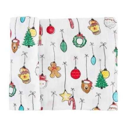 Mud Pie Baby Boy White Christmas Ornament Swaddle Blanket Cotton  47" x 47" NEW