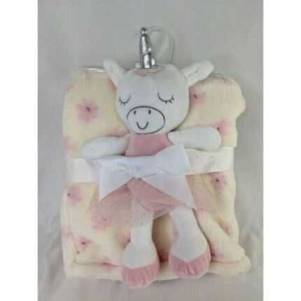 Baby Gear Unicorn Plush Pink Flowers Cream Baby Blanket Set Stuffed Animal Toy