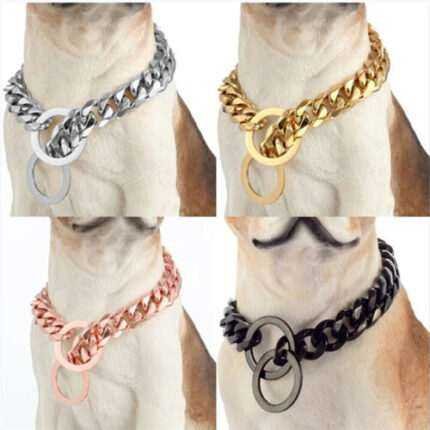 Dog Chain Collar Stainless Steel Cuban Link Chain Collar Gold/Silver/Black Tone